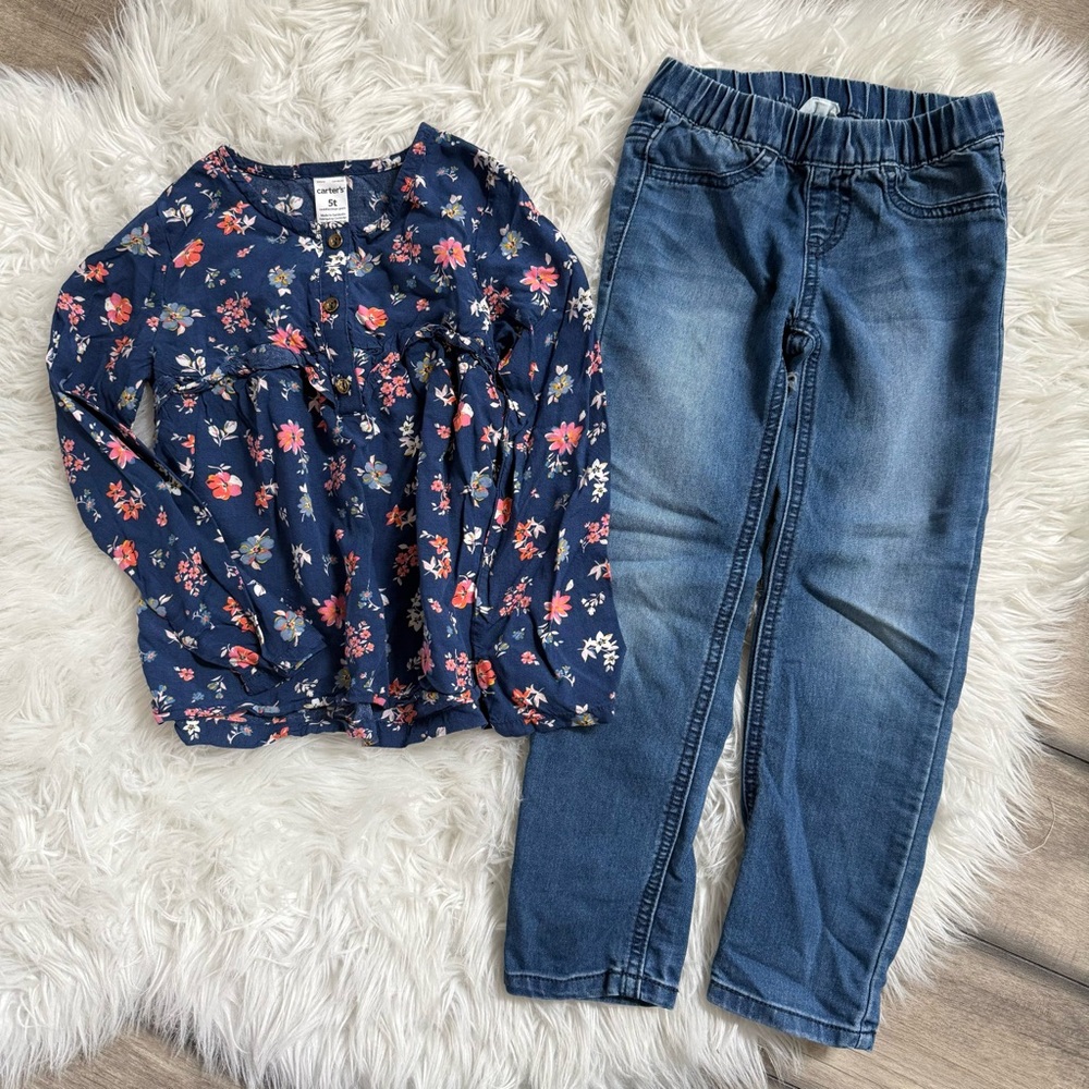 Carter’s Floral Blouse and Soft Crazy 8 Denim Jeggings Set